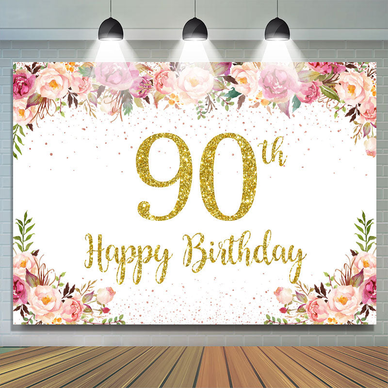 Lofaris Flowers Lovely Happy 90Th Birthday Backdrop For Women