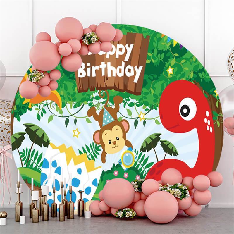 Lofaris Forest And Animals Happy Birthday Circle Backdrop