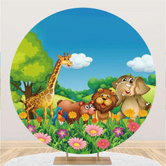 Lofaris Forest Animal And Floral Round Birthday Party Backdrop