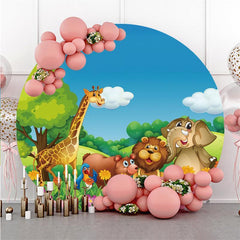 Lofaris Forest Animal And Floral Round Birthday Party Backdrop