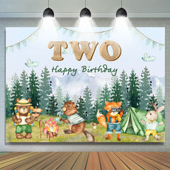 Lofaris Forest Animals Camping Happy 2nd Birthday Backdrop