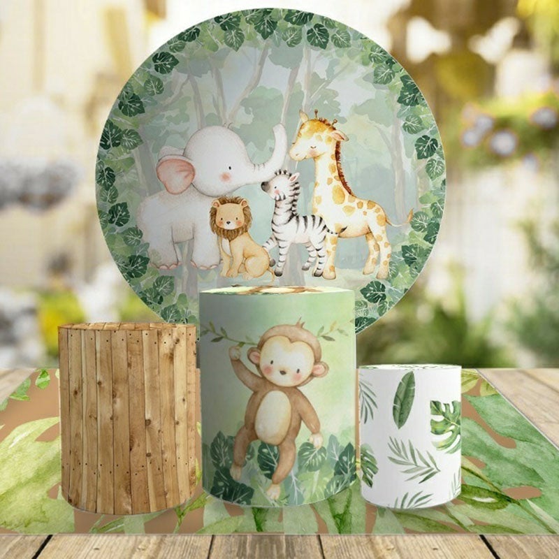 Lofaris Forest Animals Round Kids Birthday Party Backdrop Kit