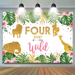 Lofaris Four Ever Wild Jungle Animals 4th Birthday Backdrop