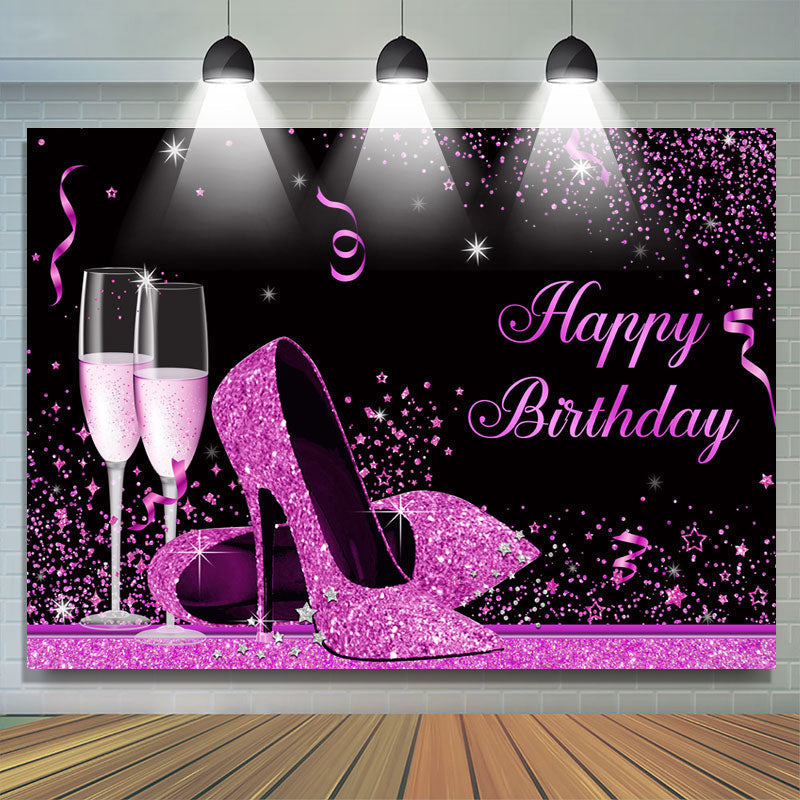 Lofaris Fuchsia And Black Glitter High-Heel Birthday Backdrop