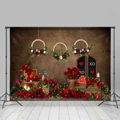 Lofaris Full Of Red Roses Lights Happy Valetines Day Backdrop