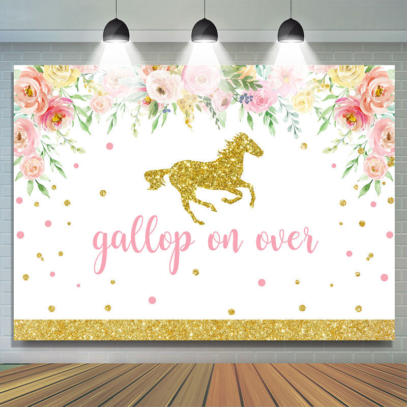 Lofaris Gakkop On Over Horse Floral Happy Birthday Backdrop