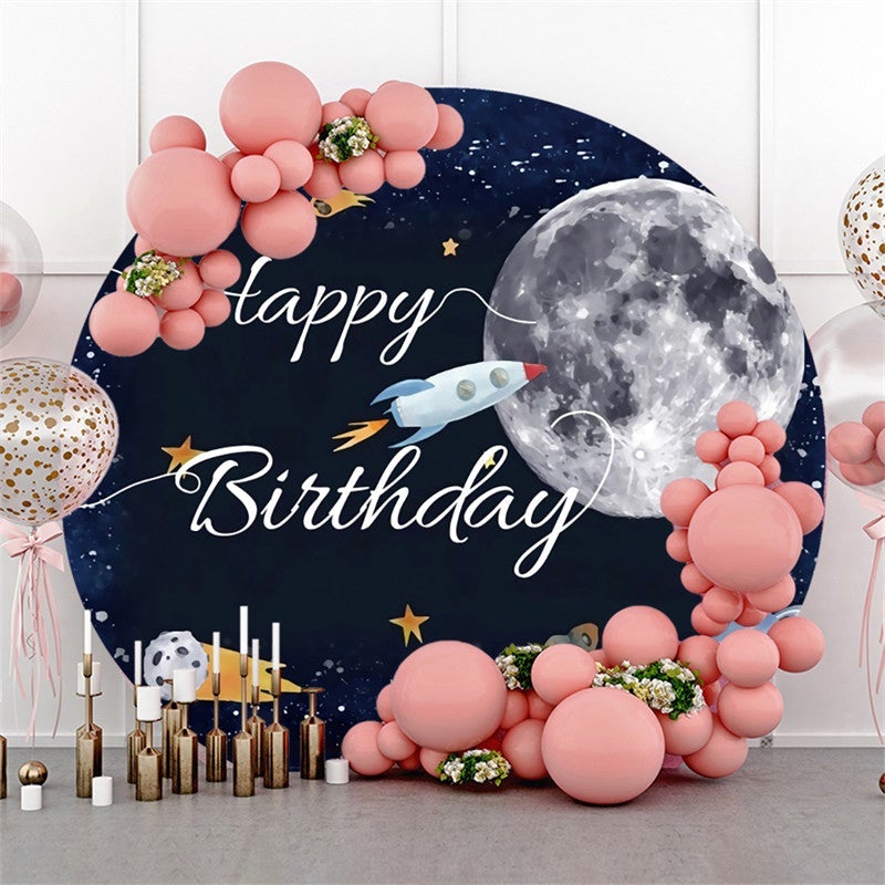 Lofaris Galaxy Rocket Round Happy Birthday Backdrop For Party