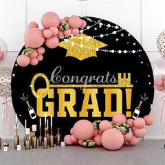 Lofaris Glitter And Golden Cheers Circle Congrategrad Backdrop