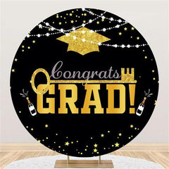 Lofaris Glitter And Golden Cheers Circle Congrategrad Backdrop