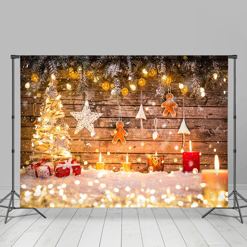 Lofaris Glitter And Shiny Christmas Tree With Candles Backdrop