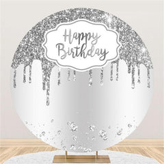 Lofaris Glitter And Silver Simple Round Happy Birthday Backdrop