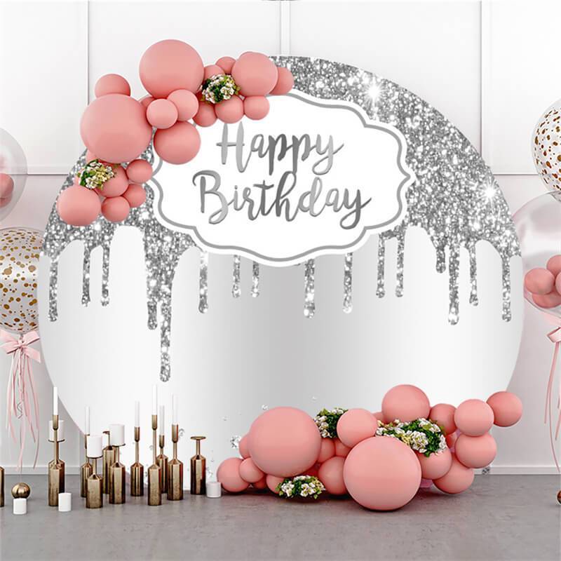 Lofaris Glitter And Silver Simple Round Happy Birthday Backdrop