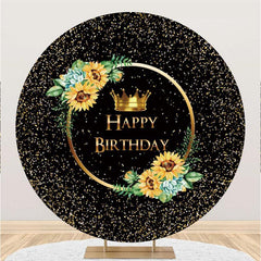 Lofaris Glitter And Sunflower Circle Happy Birthday Backdrop