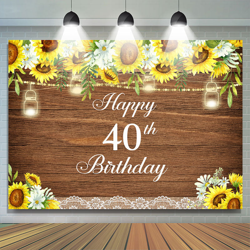 Lofaris Glitter And Sunflowers Happy 40Th Birthday Backdrop