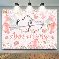 Lofaris Glitter Balloon Happy Anniversary Valentines Backdrop