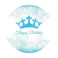 Lofaris Glitter Blue Crown Circle Happy Birthday Backdrop