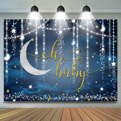 Lofaris Glitter Blue Moon And Stars Themed Baby Shower Backdrop
