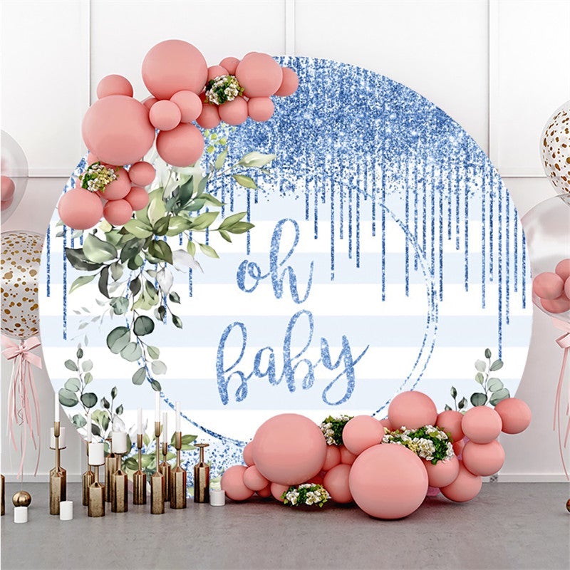 Lofaris Glitter Blue Oh Baby Stripe Round Shower Backdrop