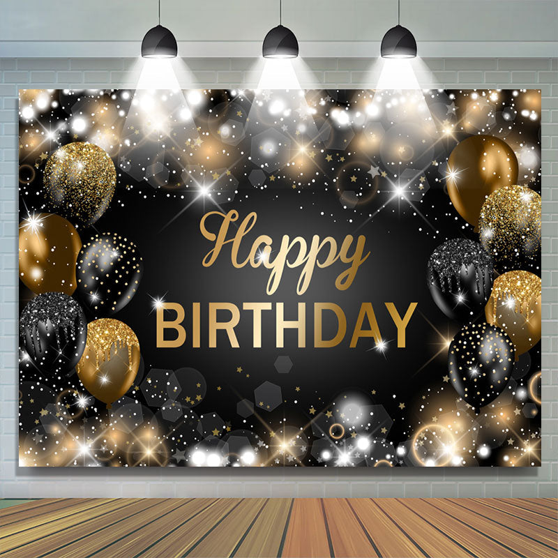 Lofaris Glitter Bokeh Black Gold Balloon Happy Birthday Backdrop