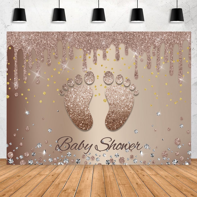 Lofaris Glitter brown Footprint Baby Shower Backdrop For Party