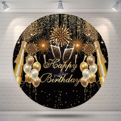 Lofaris Glitter Champagne Balloons Circle Birthday Backdrop