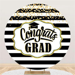 Lofaris Glitter Circle Black-White Stripes Congrategrad Backdrop