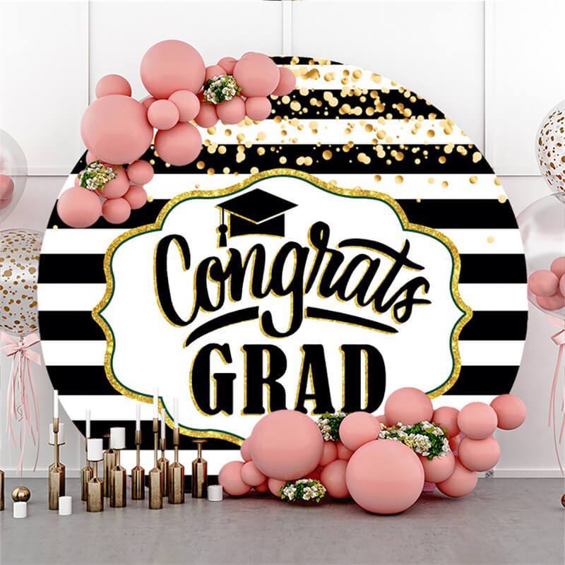 Lofaris Glitter Circle Black-White Stripes Congrategrad Backdrop