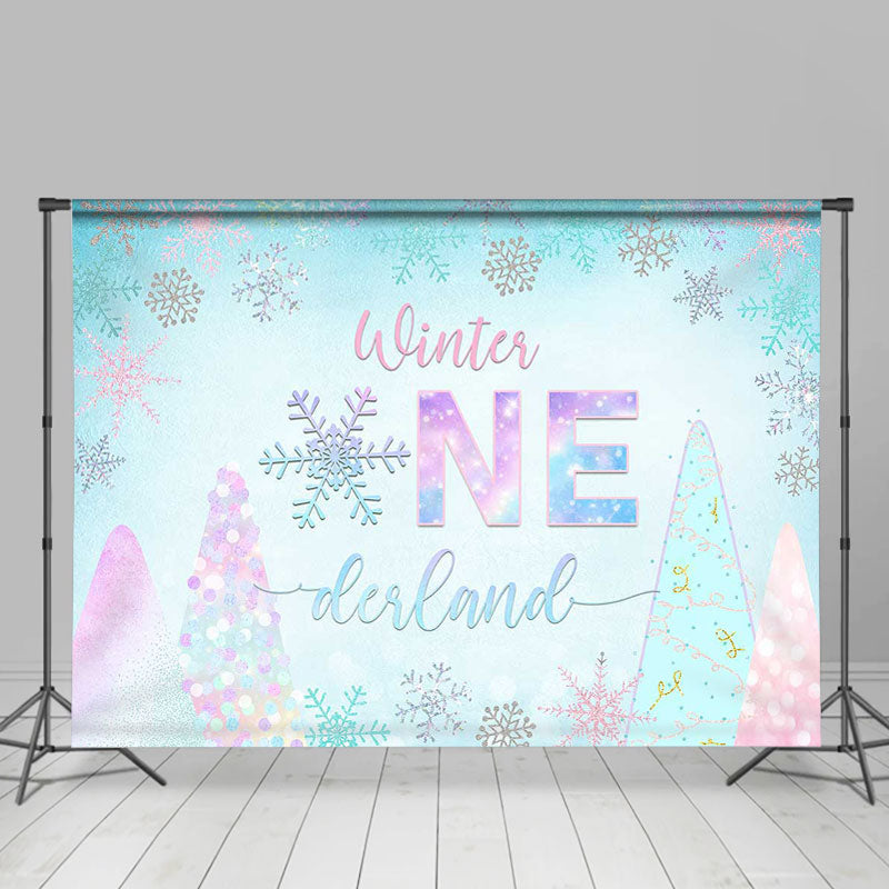 Lofaris Glitter Colorful Winter Snow Theme Birthday Backdrops