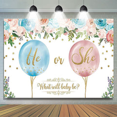 Lofaris Glitter Floral Balloon Baby Gender Reveal Backdrop