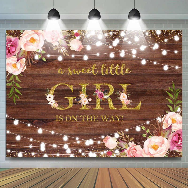 Lofaris Glitter Floral Wooden Baby Shower Backdrop For Girl