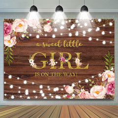 Lofaris Glitter Floral Wooden Baby Shower Backdrop For Girl
