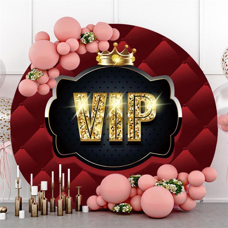 Lofaris Glitter Gloden Vip And Crown Birthday Circle Backdrop