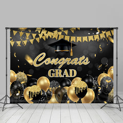 Lofaris Glitter Gold Black Balloon Flag Congrategrad Backdrop