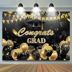 Lofaris Glitter Gold Black Balloon Flag Congrategrad Backdrop