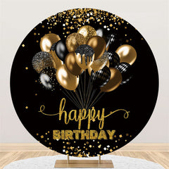 Lofaris Glitter Gold Black Balloons Birthday Circle Backdrop