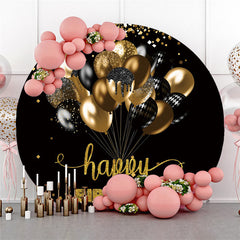 Lofaris Glitter Gold Black Balloons Birthday Circle Backdrop