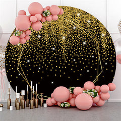 Lofaris Glitter Gold Black Theme Happy Birthday Circle Backdrop