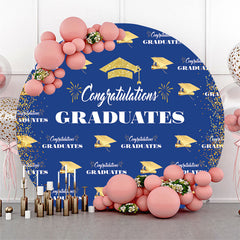 Lofaris Glitter Gold Blue Round Graduation Backdrop Cover