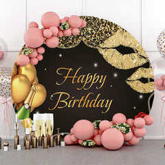 Lofaris Glitter Gold Champagne Round Birthday Backdrop