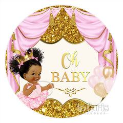 Lofaris Glitter Gold Hot Pink Girl Round Baby Shower Backdrop