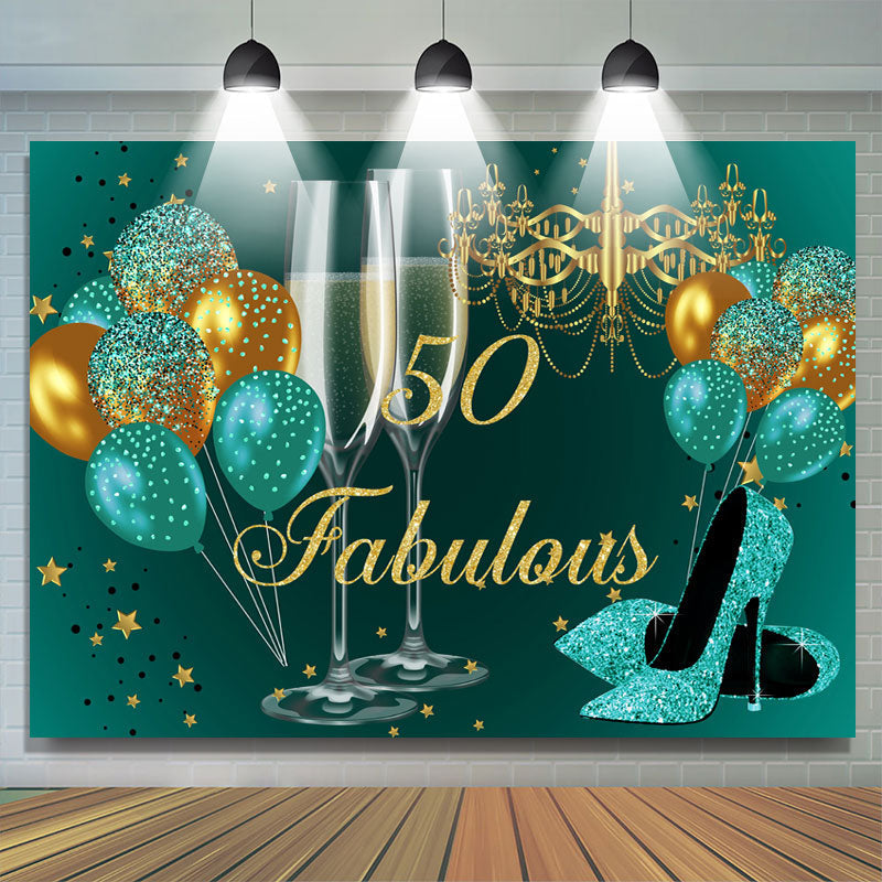 Lofaris Glitter Golden And Blue Happy 50Th Birthday Backdrop