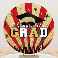 Lofaris Glitter Golden And Red Congrats Grad Round Backdrop