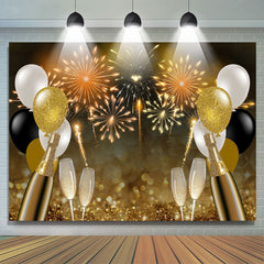 Lofaris Glitter Golden Balloons And Fireworks Bokeh Backdrop