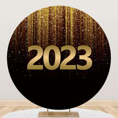 Lofaris Glitter Golden Black Happy New Year Circle Backdrop