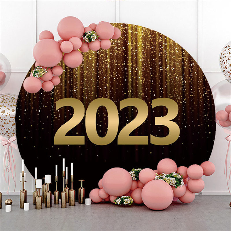 Lofaris Glitter Golden Black Happy New Year Circle Backdrop