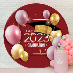 Lofaris Glitter Golden Red Class 2023 Graduation Circle Backdrop