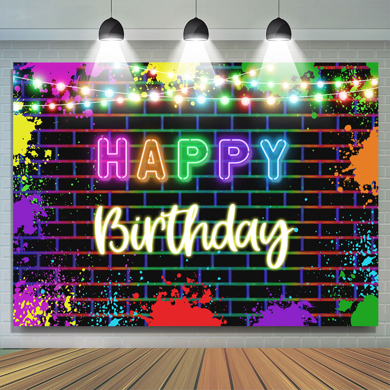 Lofaris Glitter Graffiti On The Wall Happy Birthday Backdrop