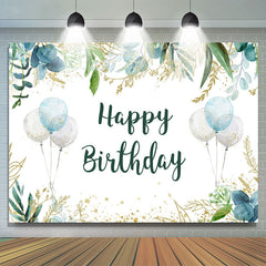 Lofaris Glitter Green Leaves And Balloons Birthday Backdrop