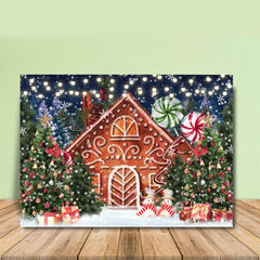 Lofaris Glitter Light Christmas Tree Gingerbread House Backdrop