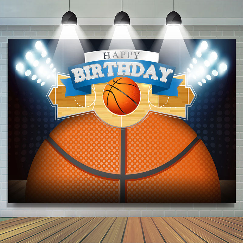 Lofaris Glitter Lights Basketball Court Happy Birthday Backdrop